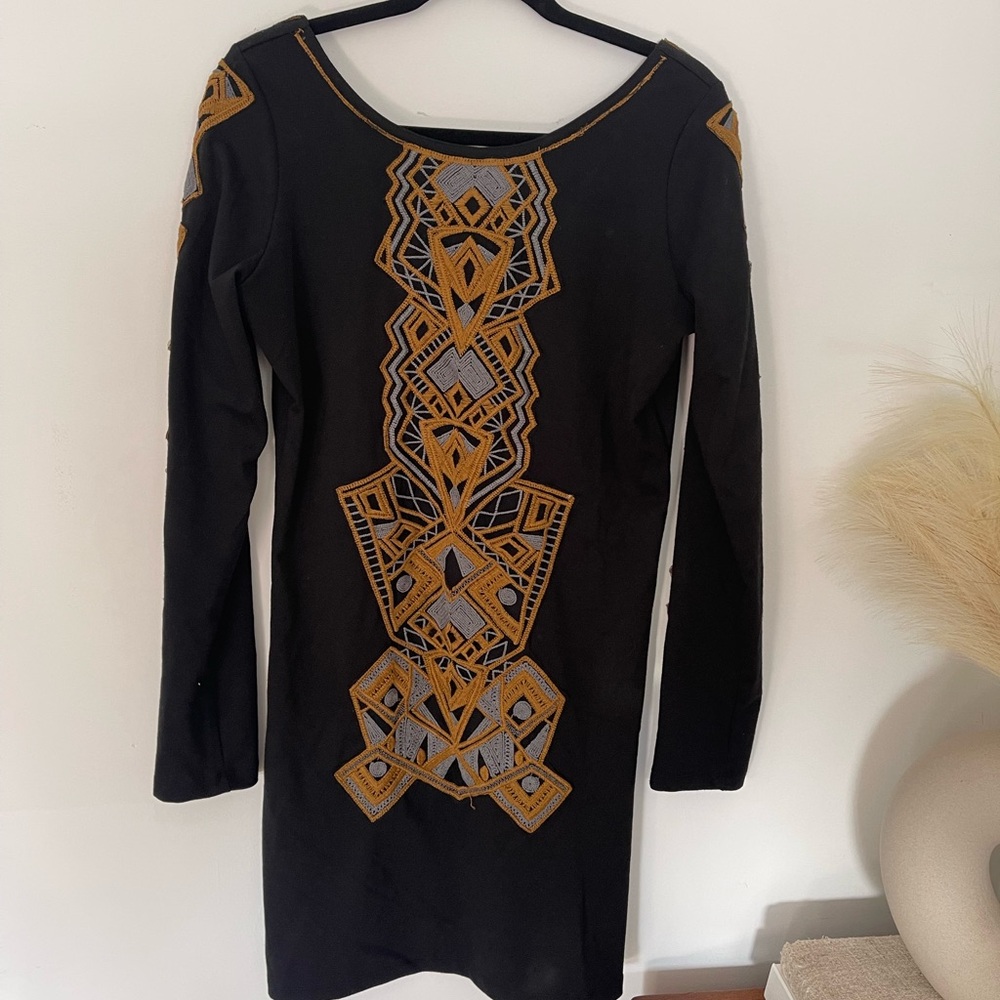 Le Chateau Black Dress with Gold Embroidery